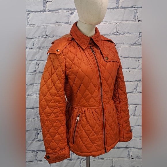 Burberry Women's Diamond Quilted Jacket with Hoodie Orange Sz Small - Picture 2 of 15